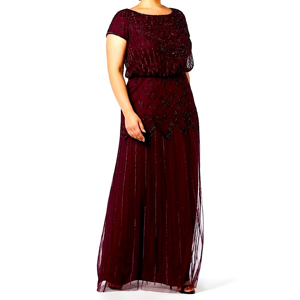 Adrianna Papell Blouson Beaded Illusion Dress